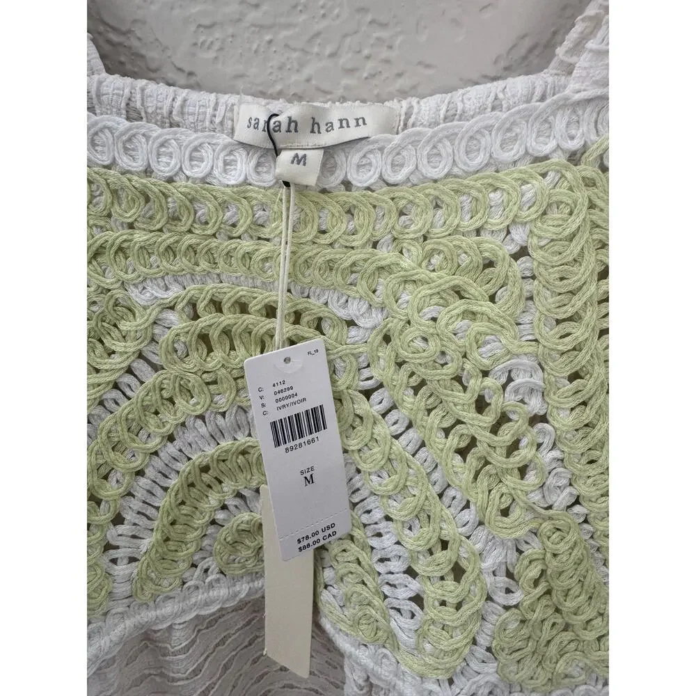 NWT $78 Anthropologie Sarah Hann Cream Flutter-Sleeve Crochet Top